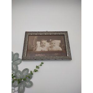 Antique Rare Victorian 1890s Photo Twin Baby Boys In Bassinet Bed, Metal Frame